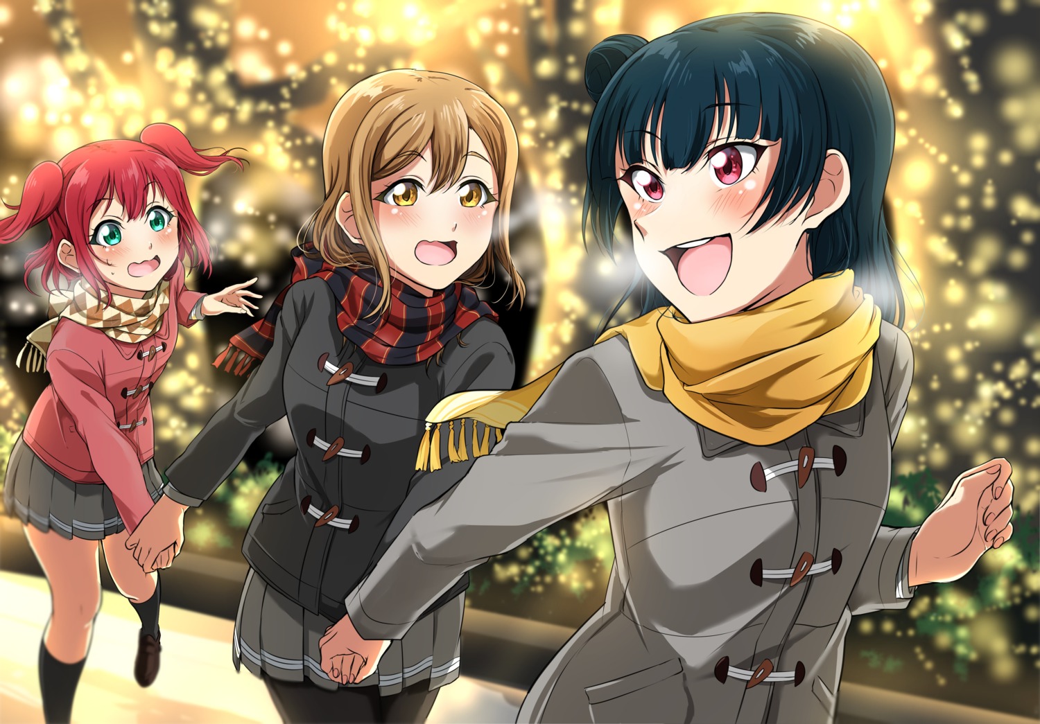 christmas, kunikida_hanamaru, kurosawa_ruby, love_live!_(series), love_live!_sunshine!!, pantyhose, seifuku, tsushima_yoshiko