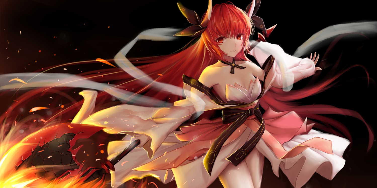cleavage, date_a_live, huijin_zhi_ling, itsuka_kotori, japanese_clothes, weapon