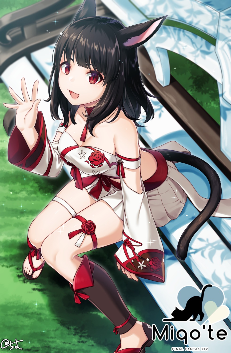 animal_ears, cleavage, final_fantasy, final_fantasy_xiv, garter, miqo'te, nekomimi, sakura_chiyo_(konachi000)