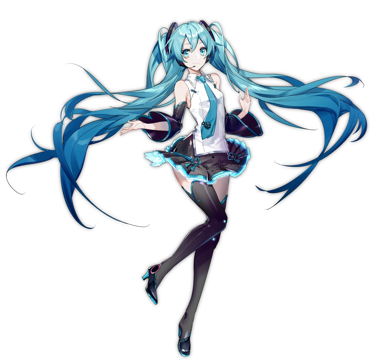 hatsune_miku, headphones, heels, thighhighs, vocaloid, yyb