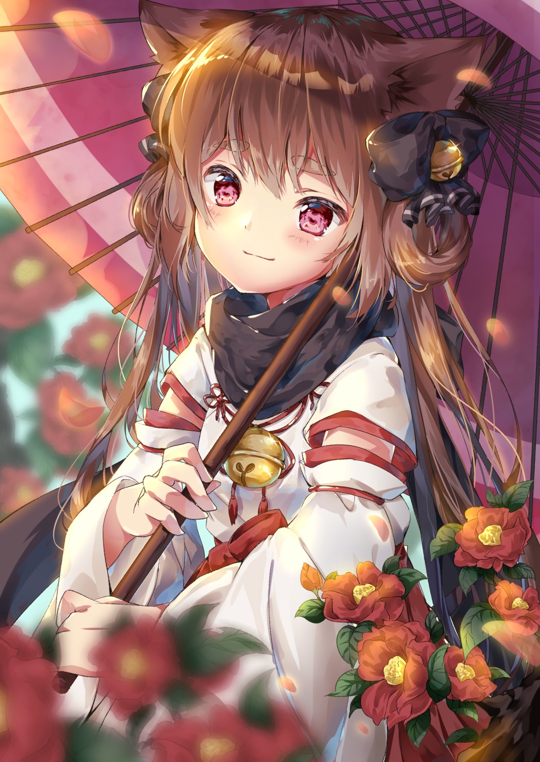 amane_tari, animal_ears, japanese_clothes, umbrella