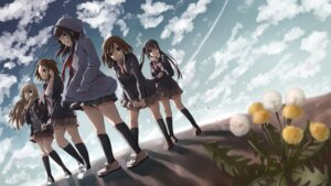 akiyama_mio, hirasawa_yui, k-on!, kotobuki_tsumugi, kyon_(kyouhei-takebayashi), nakano_azusa, seifuku, sweater, tainaka_ritsu, wallpaper