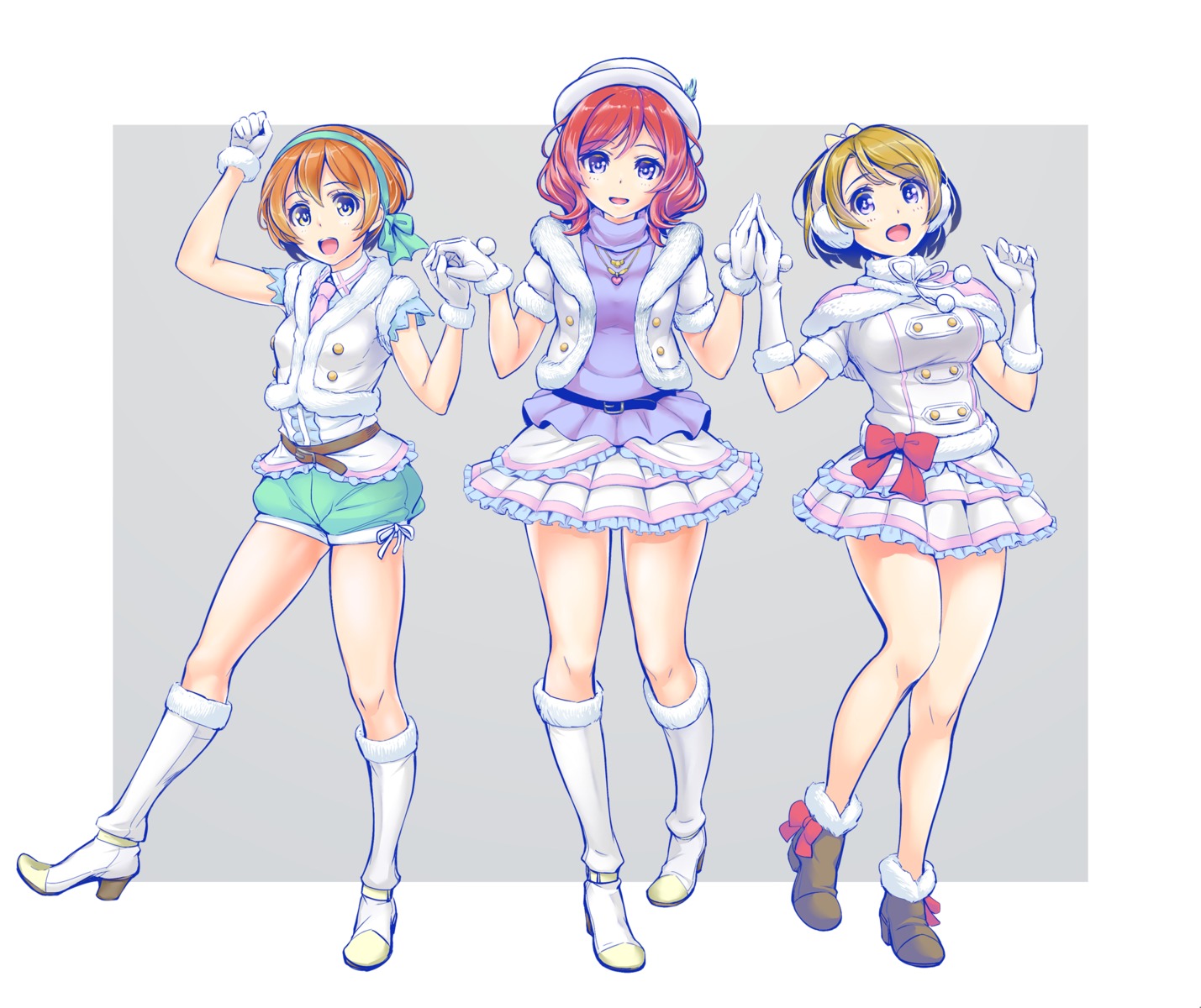 heels, hoshizora_rin, kima-gray, koizumi_hanayo, love_live!, love_live!_(series), nishikino_maki, sweater