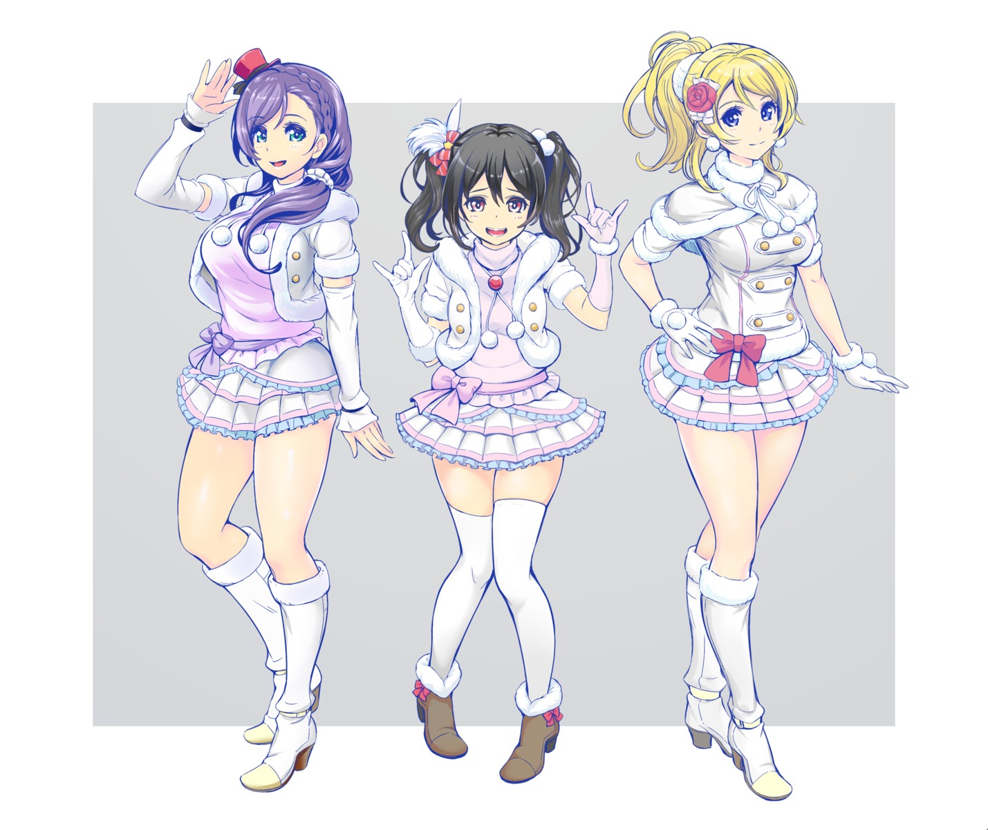 ayase_eli, heels, kima-gray, love_live!, love_live!_(series), thighhighs, toujou_nozomi, yazawa_nico