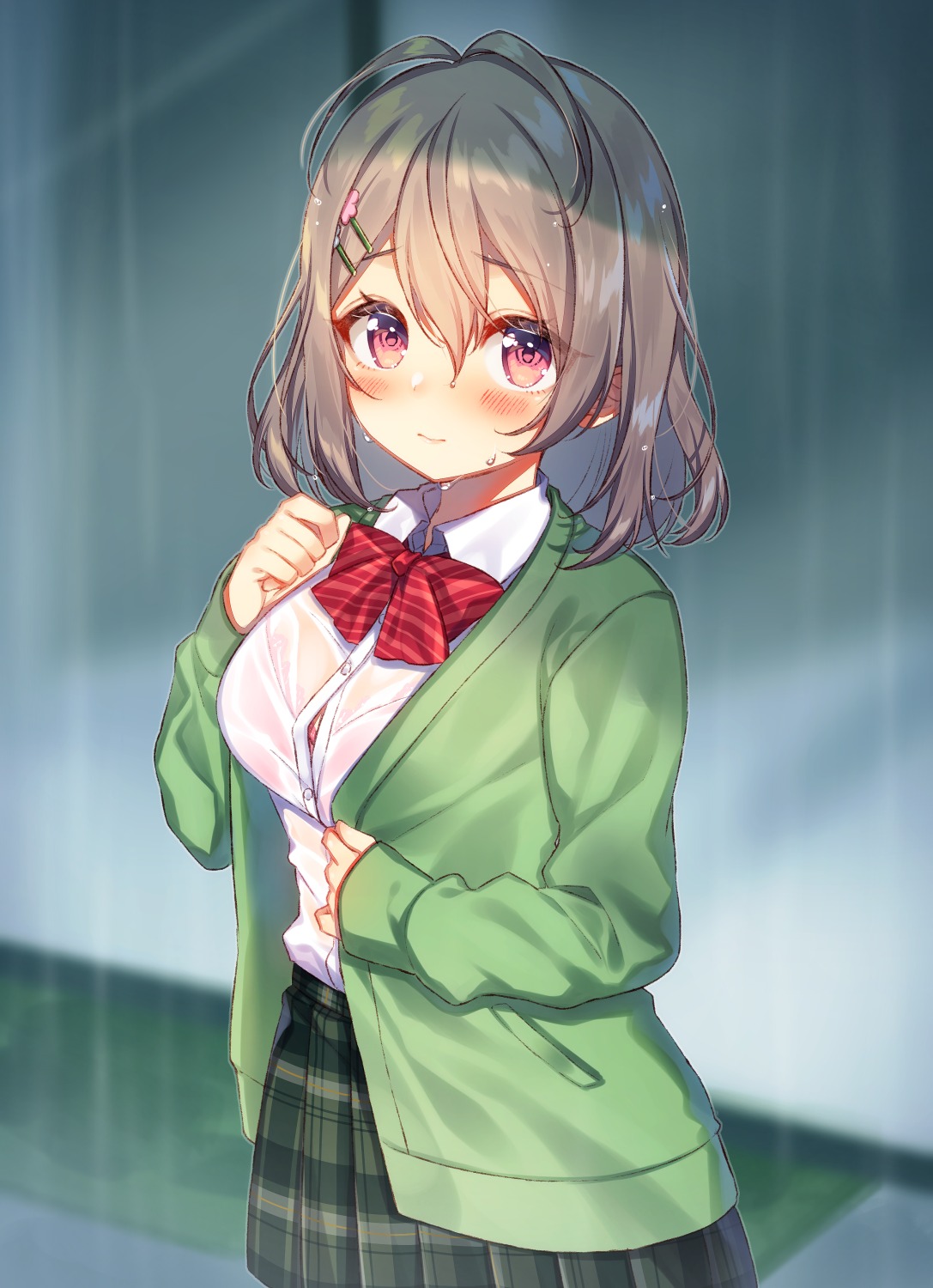 bra, moyui_(myi_005), see_through, seifuku, sweater, wet, wet_clothes