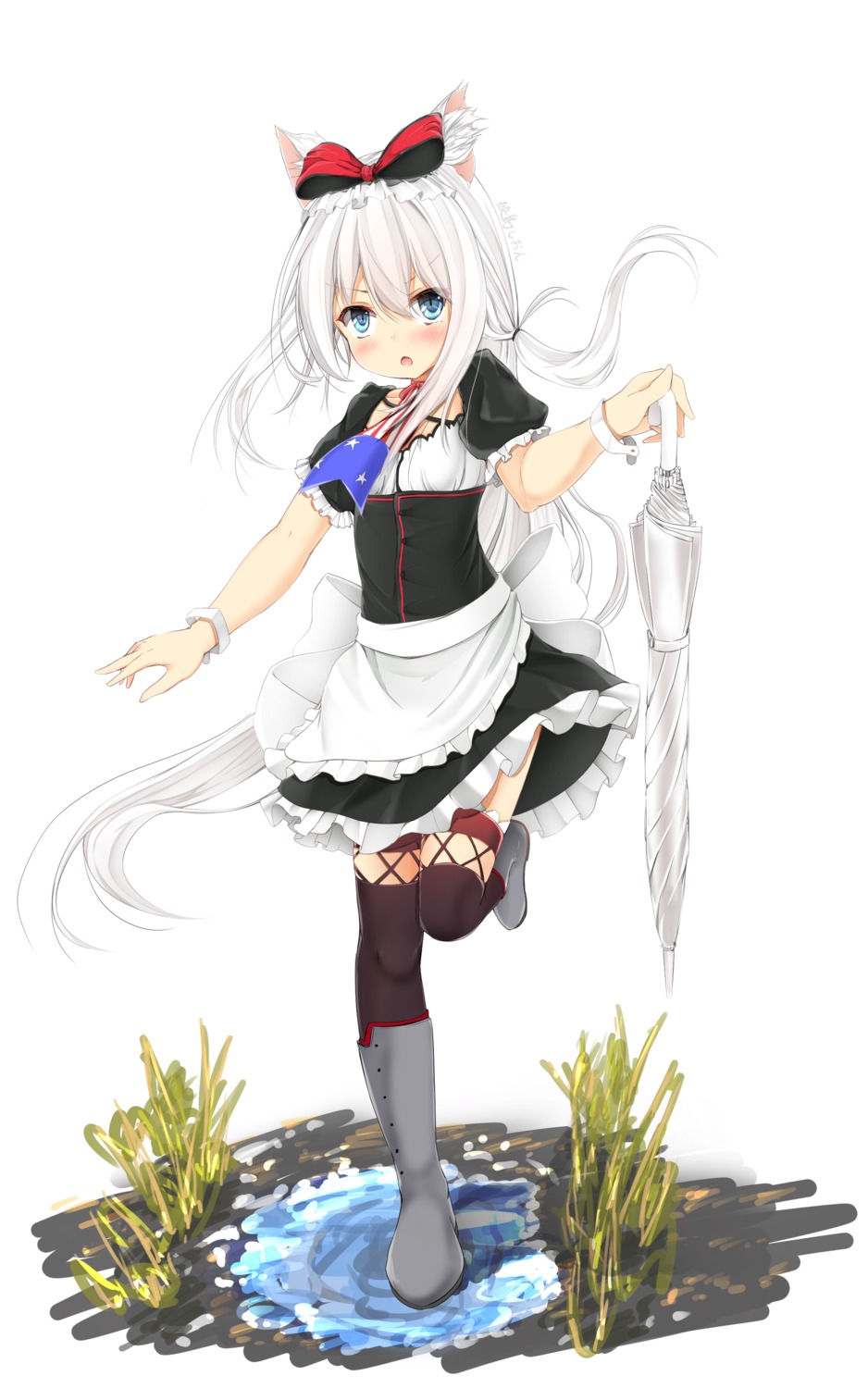 animal_ears, azur_lane, hammann_(azur_lane), maru_shion, thighhighs, umbrella