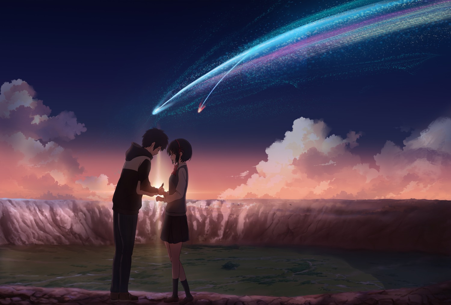 kimi_no_na_wa., landscape, masabodo, miyamizu_mitsuha, seifuku, tachibana_taki