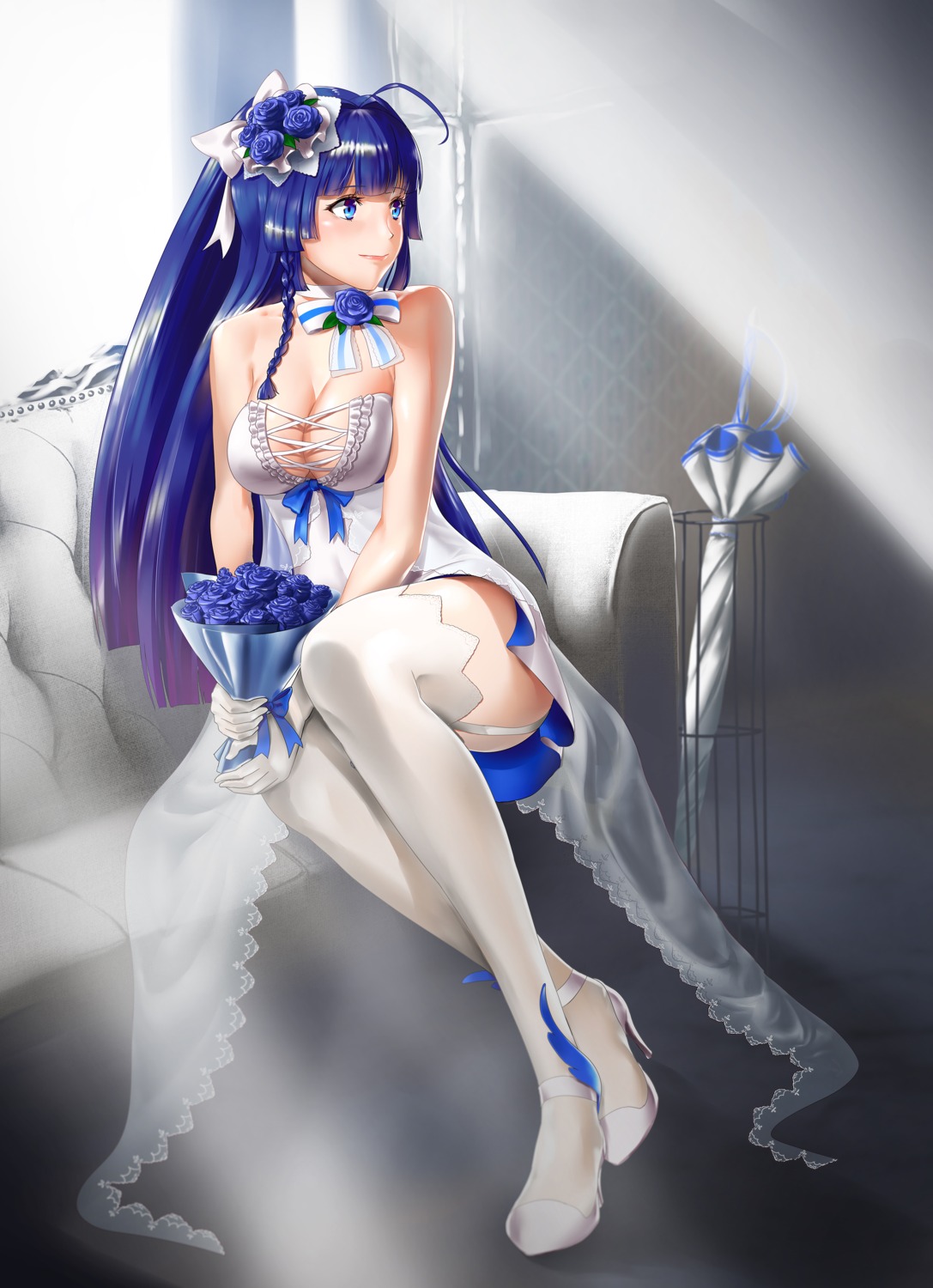 benghuai_xueyuan, cleavage, dress, gotointhepark, heels, honkai_impact, raiden_mei, stockings, thighhighs