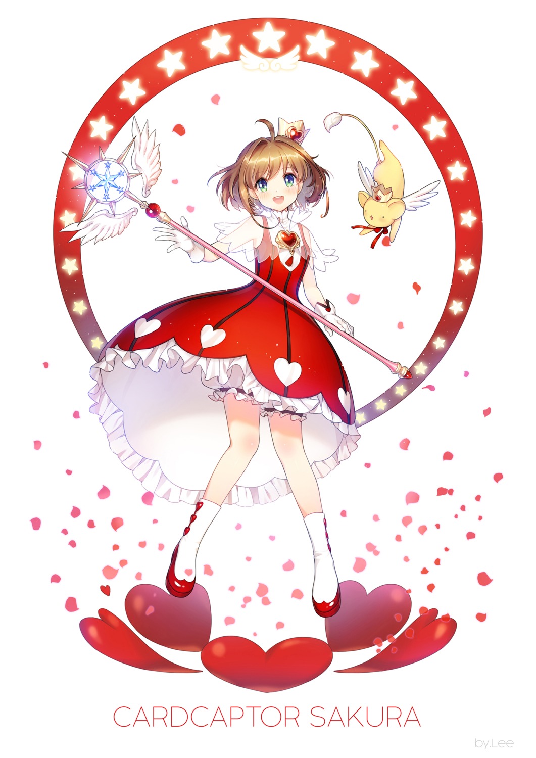 card_captor_sakura, dress, kangyui, kerberos, kinomoto_sakura, weapon, wings