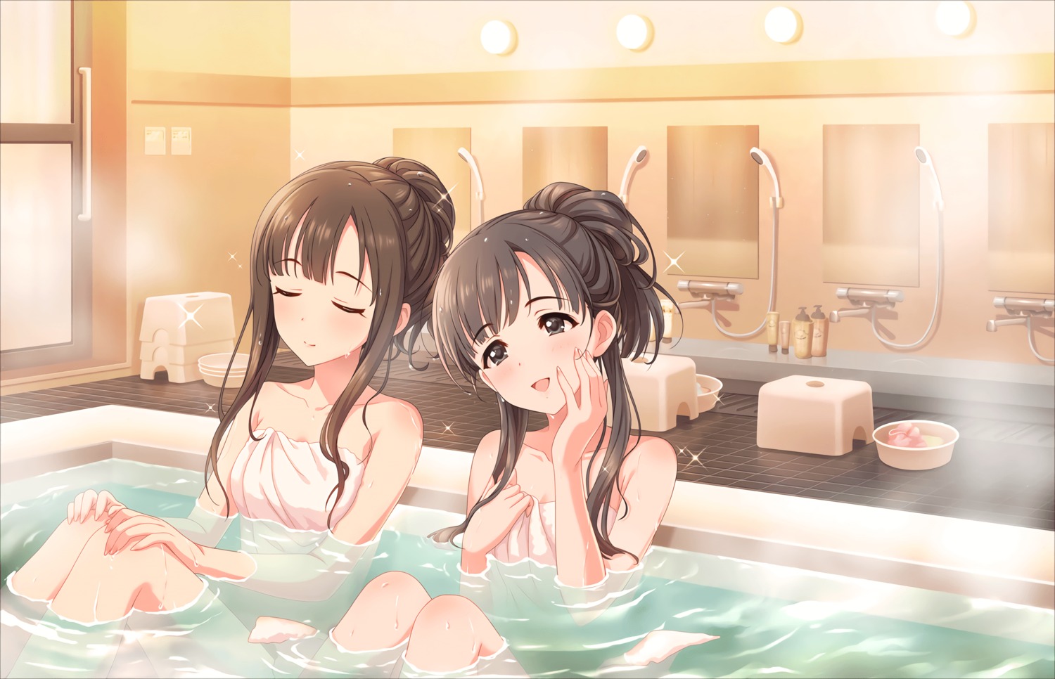 bathing, kobayakawa_sae, mizumoto_yukari, the_idolm@ster, the_idolm@ster_cinderella_girls, towel, wet