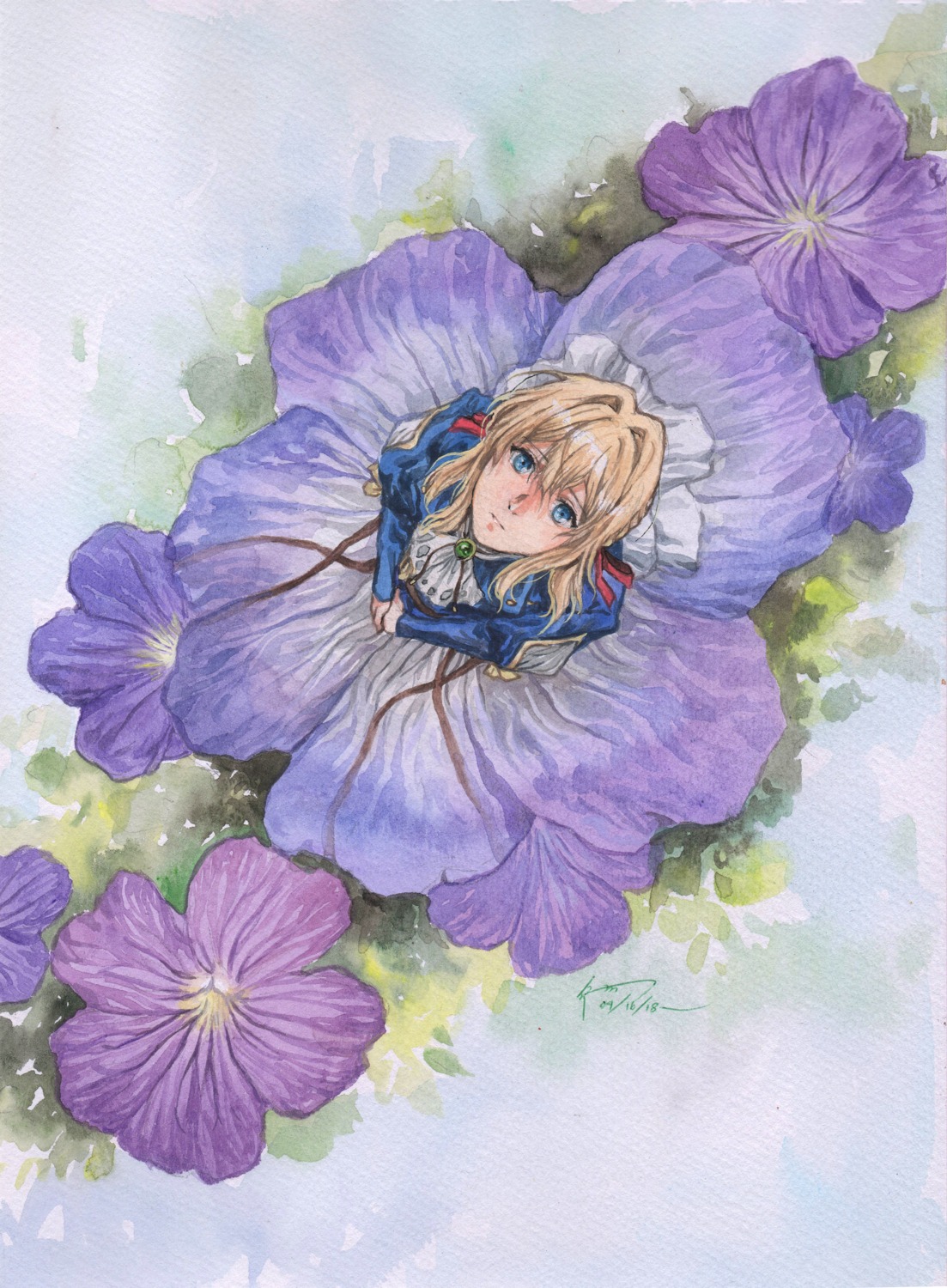 autographed, dress, nick-lan, paper_texture, violet_evergarden, violet_evergarden_(character)