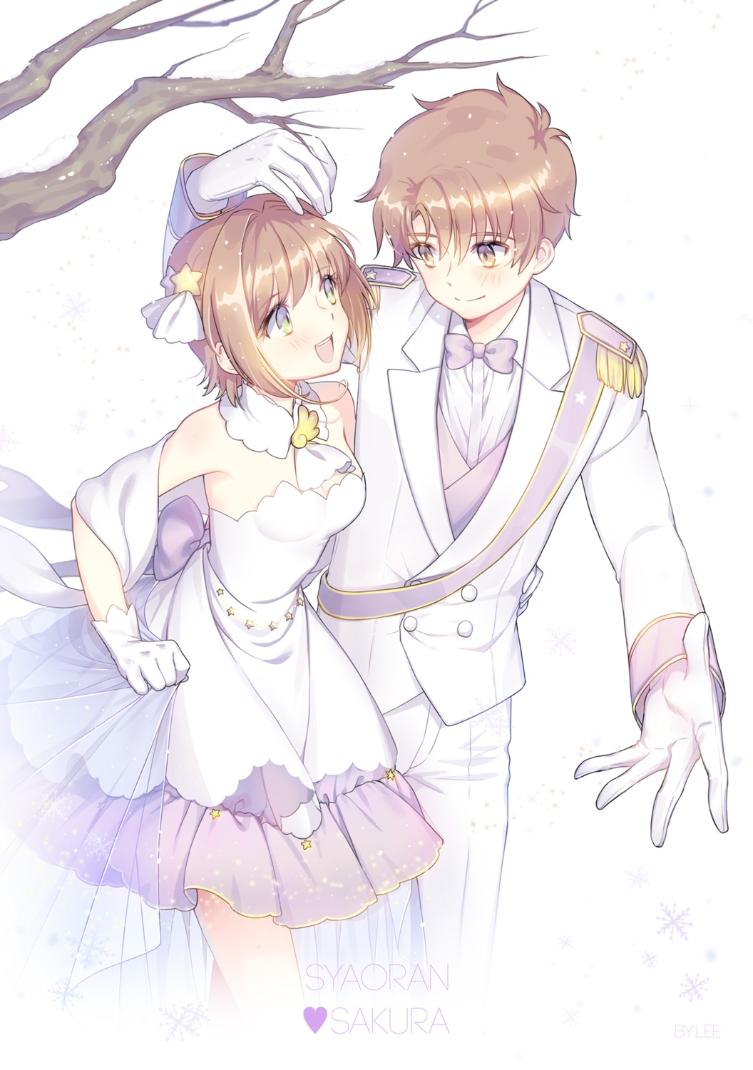 business_suit, card_captor_sakura, cleavage, dress, kangyui, kinomoto_sakura, li_syaoran