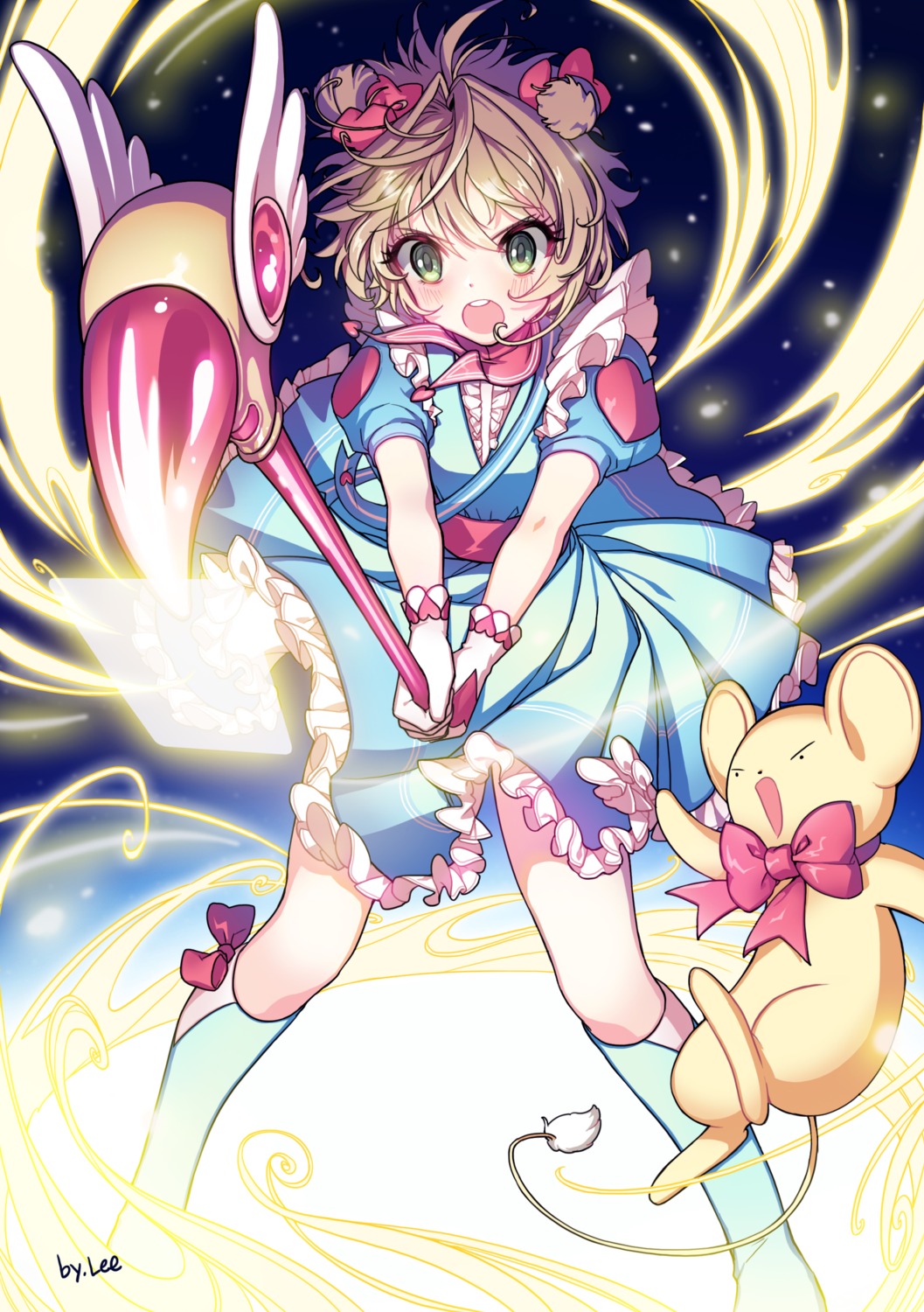card_captor_sakura, dress, kangyui, kerberos, kinomoto_sakura, weapon