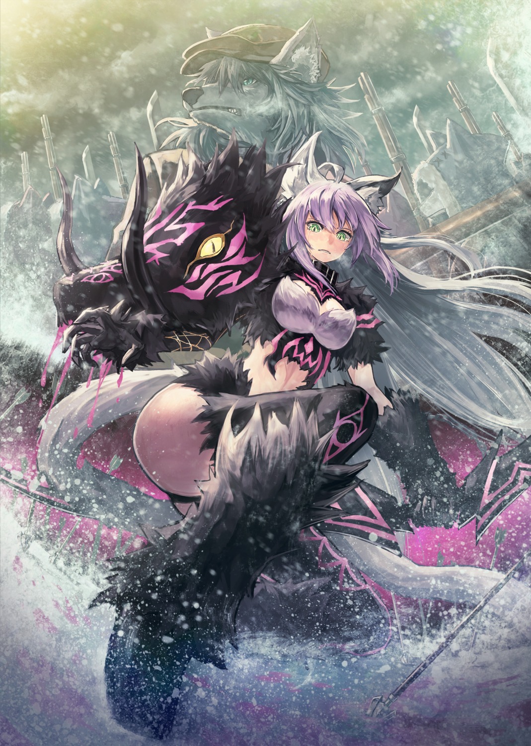 animal_ears, atalanta_alter_(fate), fate/grand_order, kuroi_susumu, monster, thighhighs