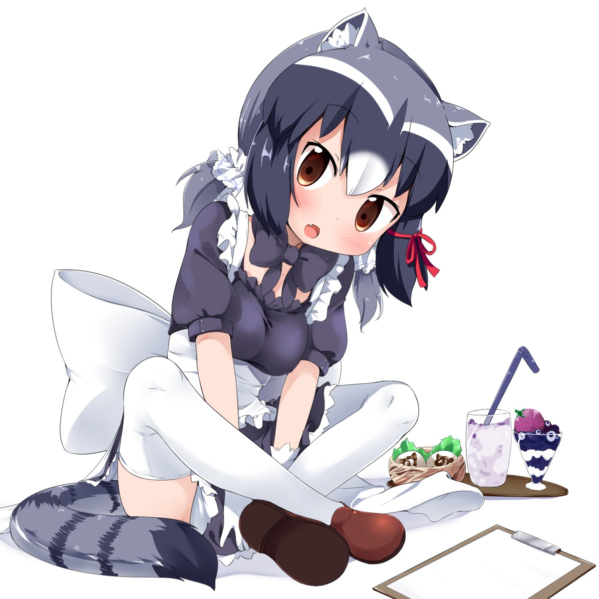 animal_ears, common_raccoon, kemono_friends, maid, makuran, tail, thighhighs