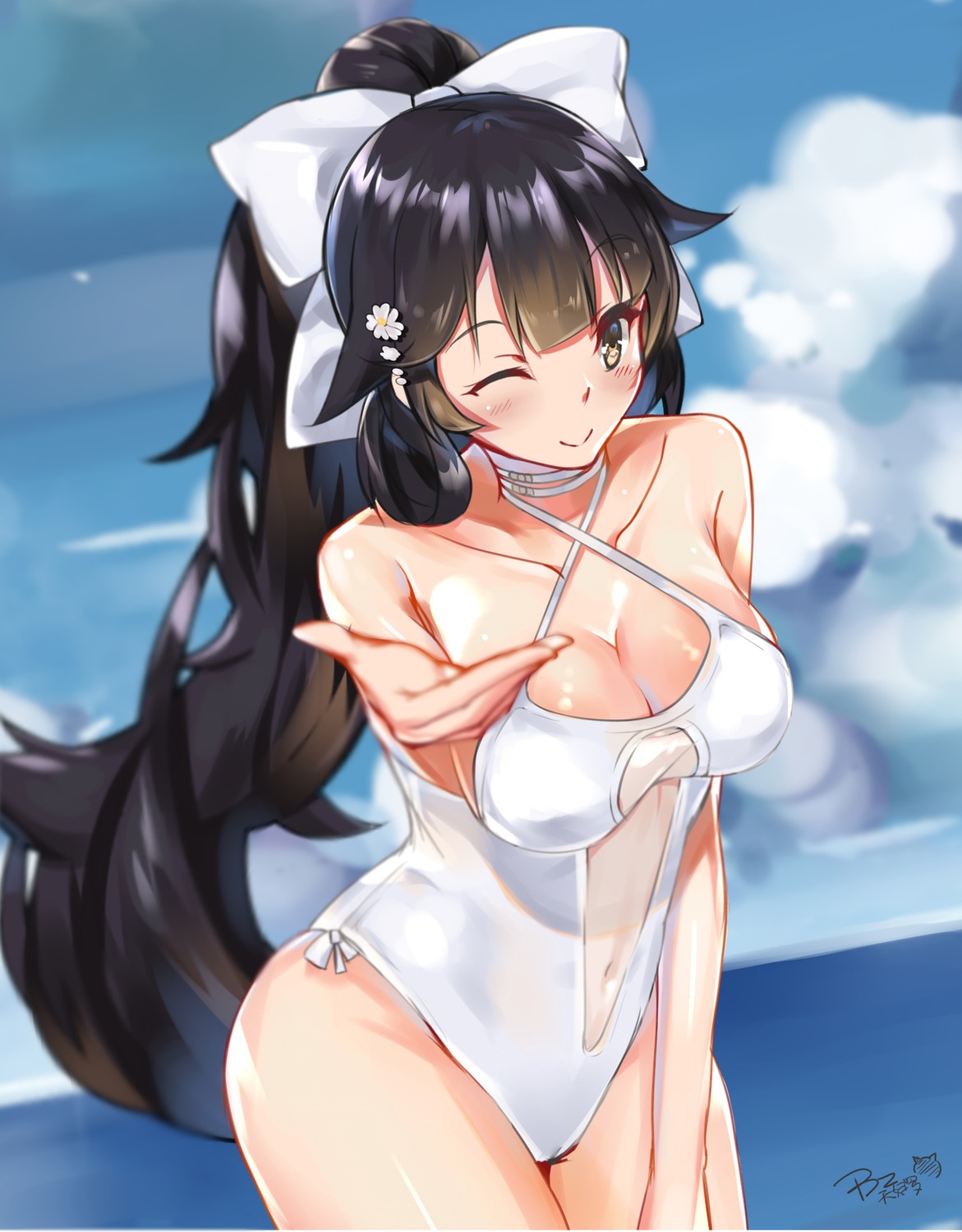 azur_lane, bingzhen_tian_fu_luo, cleavage, see_through, swimsuits, takao_(azur_lane)