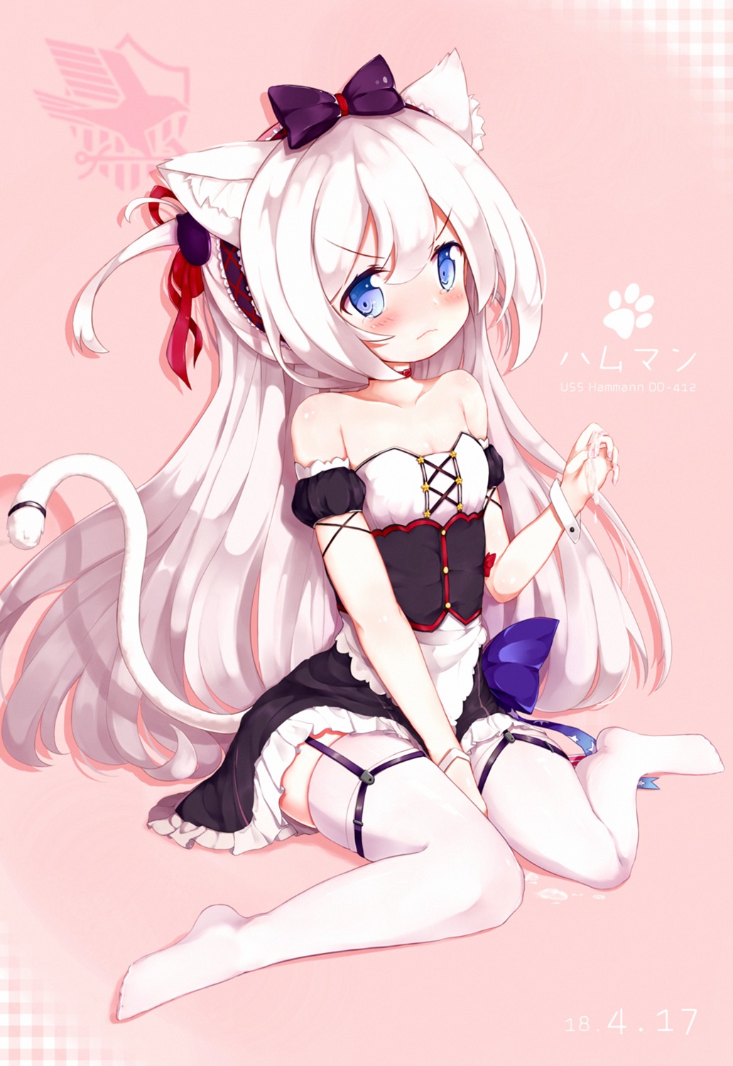 animal_ears, azur_lane, hammann_(azur_lane), hehehzb, stockings, tail, thighhighs