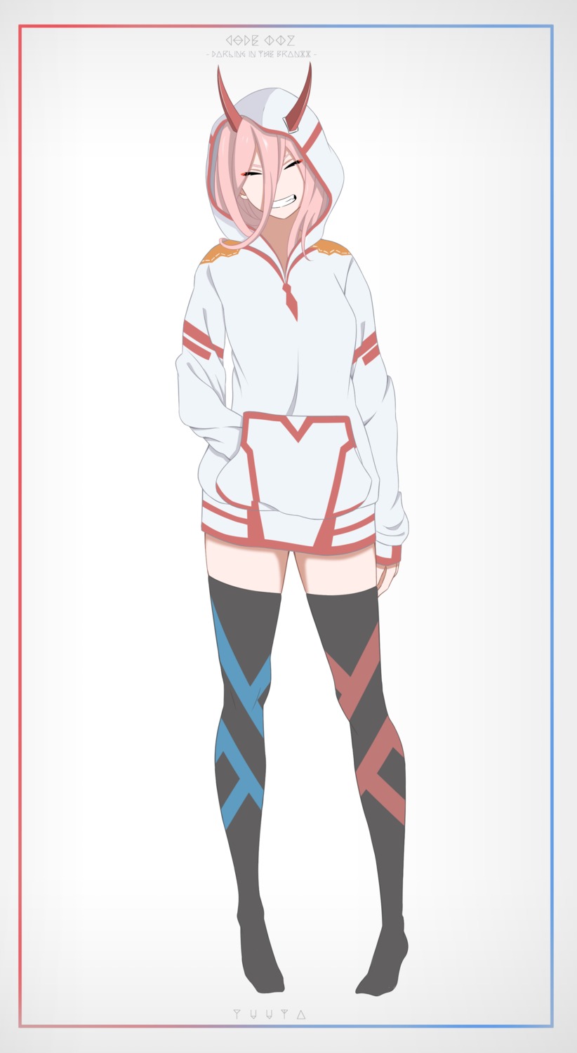 darling_in_the_franxx, horns, thighhighs, yuuta_(artist), zero_two_(darling_in_the_franxx)