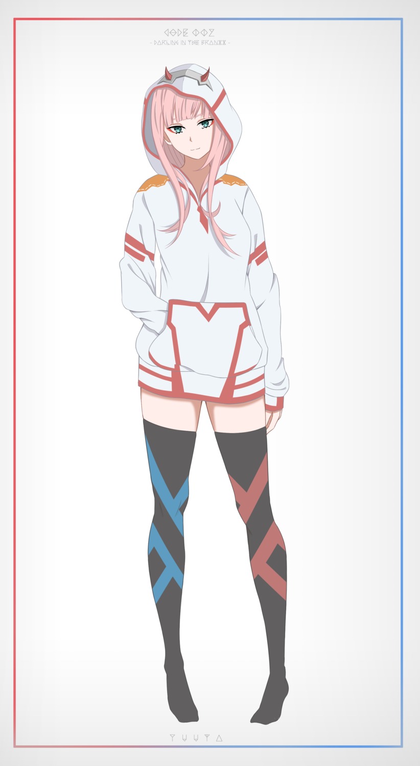 darling_in_the_franxx, horns, thighhighs, yuuta_(artist), zero_two_(darling_in_the_franxx)
