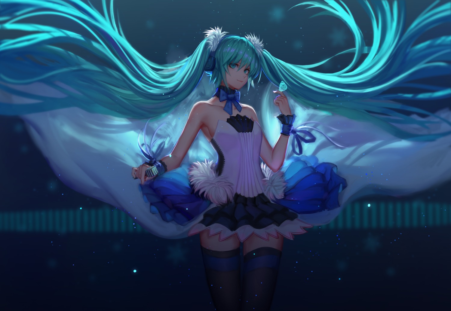 7th_dragon, 7th_dragon_2020, dress, hatsune_miku, pre_(preecho), thighhighs, vocaloid