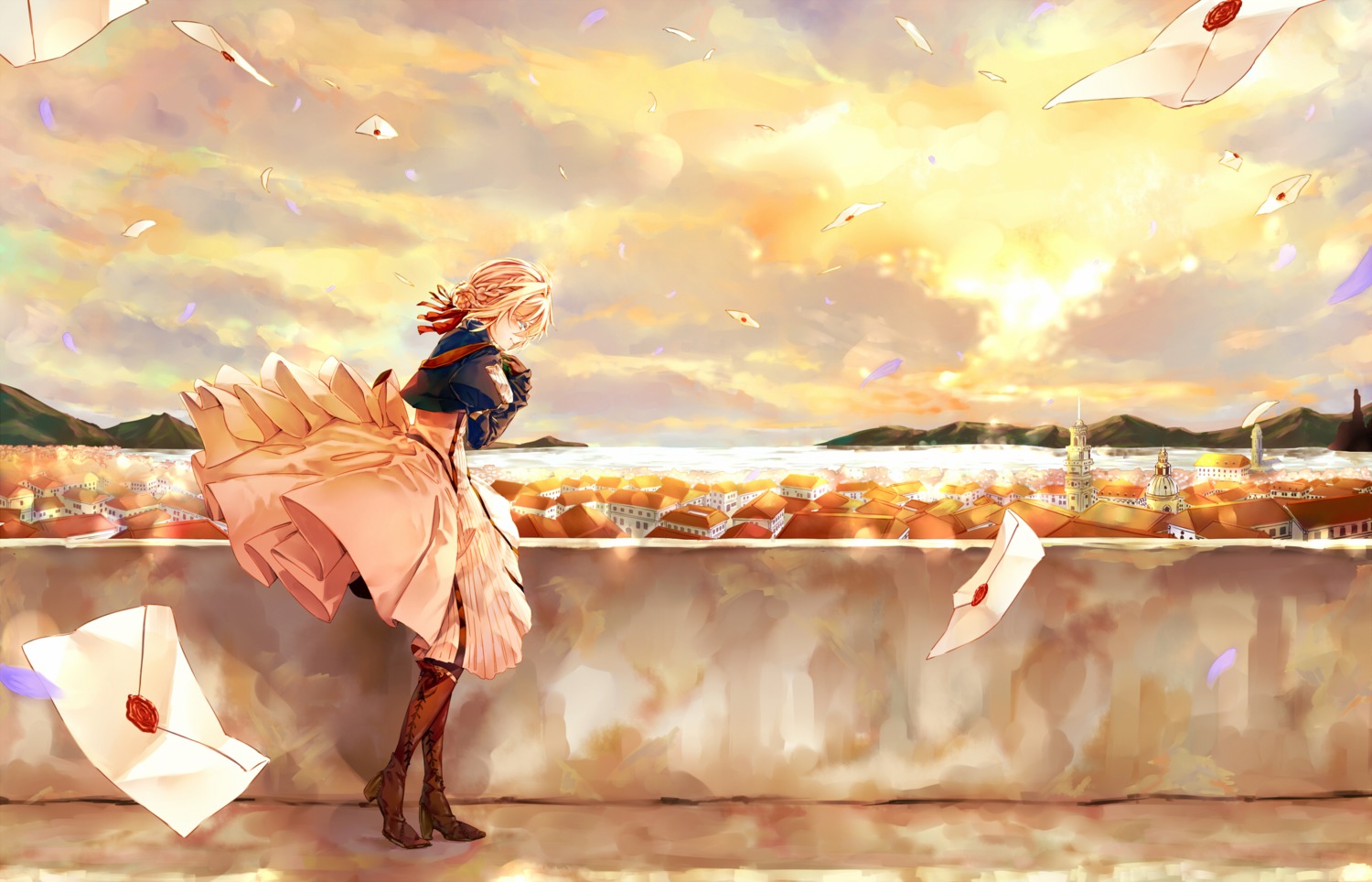 dress, heels, landscape, saijou_haruki, violet_evergarden, violet_evergarden_(character)