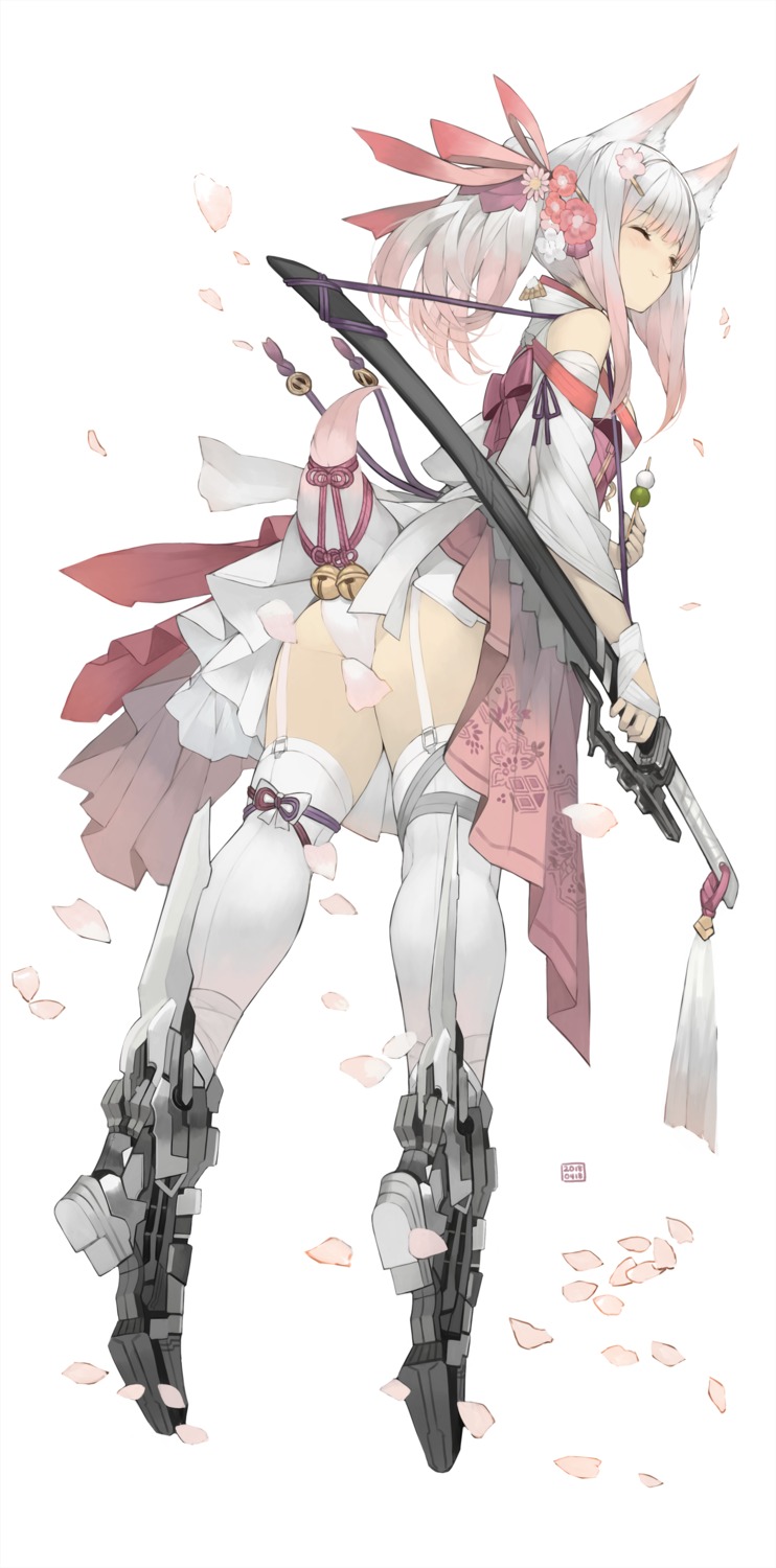 animal_ears, ass, heels, japanese_clothes, nekomimi, pantsu, rayvon, stockings, sword, tail, thighhighs