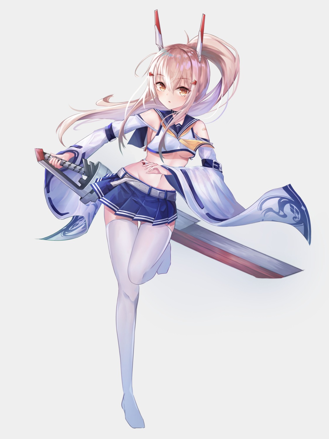 ayanami_(azur_lane), azur_lane, seifuku, sword, sye, thighhighs, underboob
