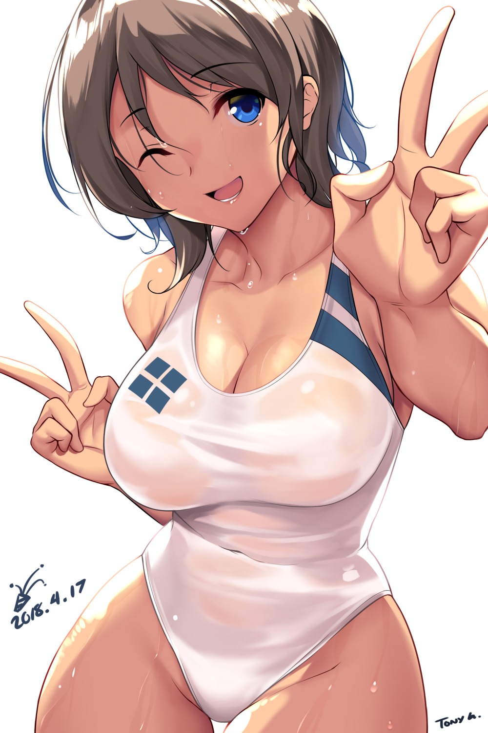 cleavage, love_live!_(series), love_live!_sunshine!!, see_through, swimsuits, tony_guisado, watanabe_you, wet, wet_clothes