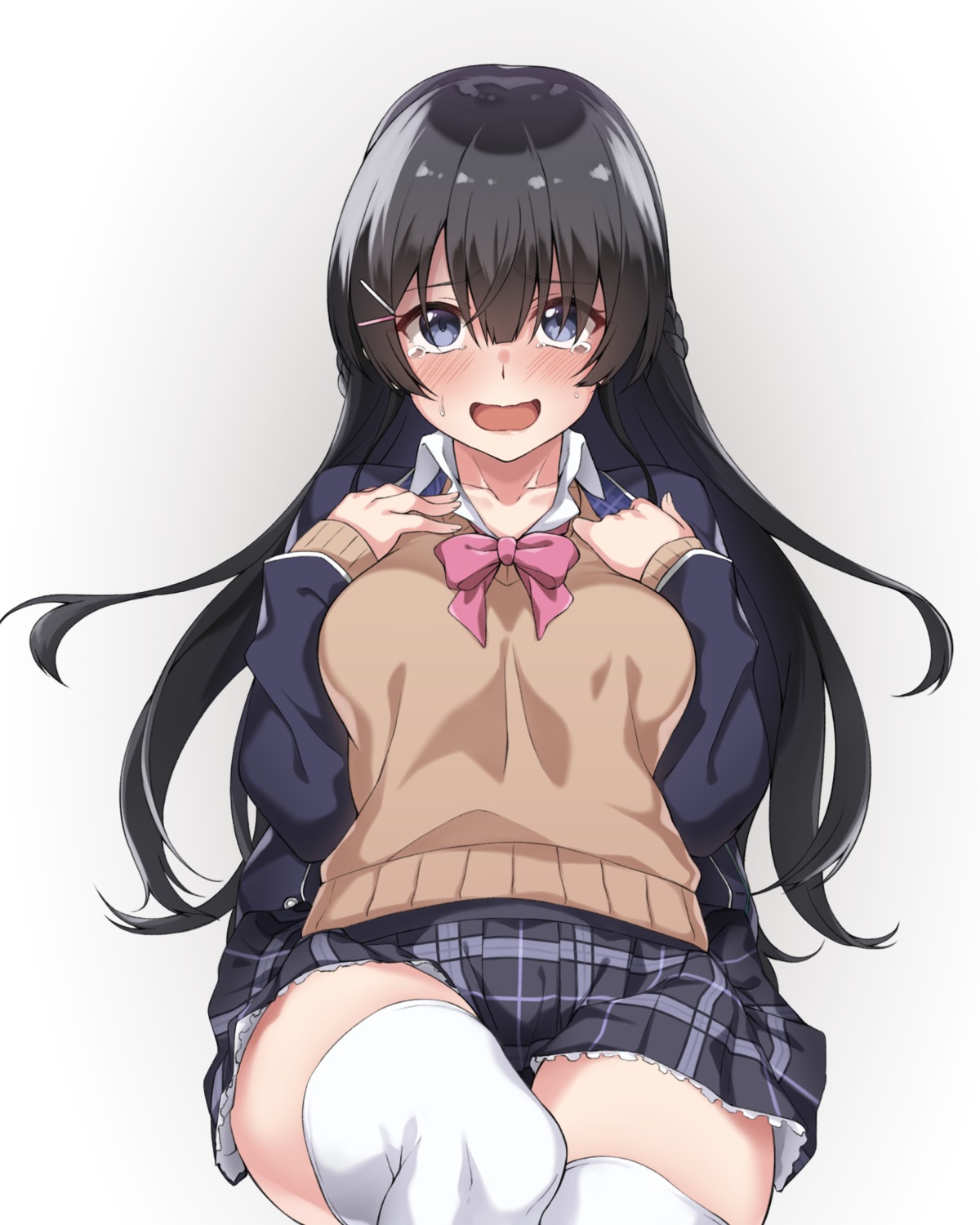 moo_(umineko), nijisanji, seifuku, sweater, thighhighs, tsukino_mito