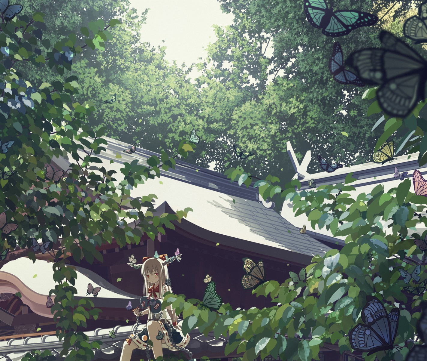 horns, ibuki_suika, koyuki_ekaki, landscape, touhou