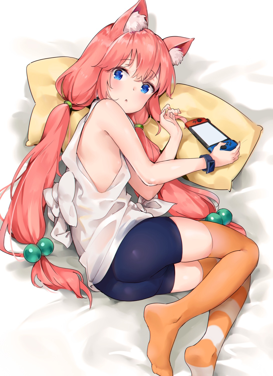 animal_ears, ass, bike_shorts, hinata_channel, nekomiya_hinata, no_bra, thighhighs, yamano_(yamanoh)