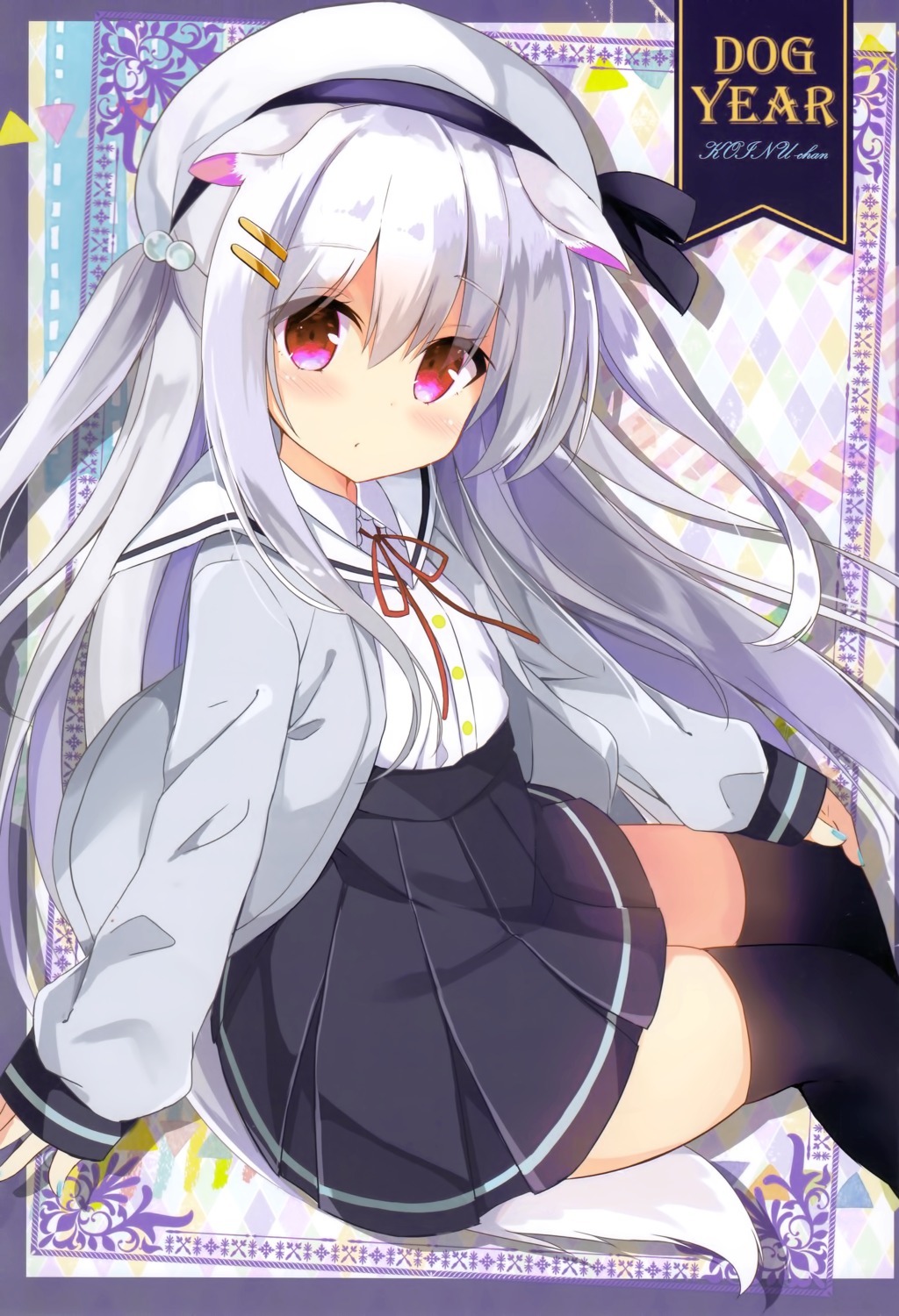 animal_ears, koinu-chan, kujou_danbo, seifuku, tail, thighhighs