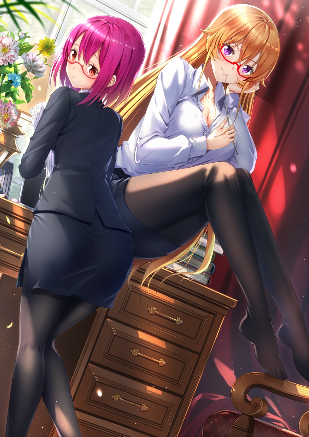arato_hisako, business_suit, megane, nakiri_erina, pantyhose, shokugeki_no_soma, swordsouls