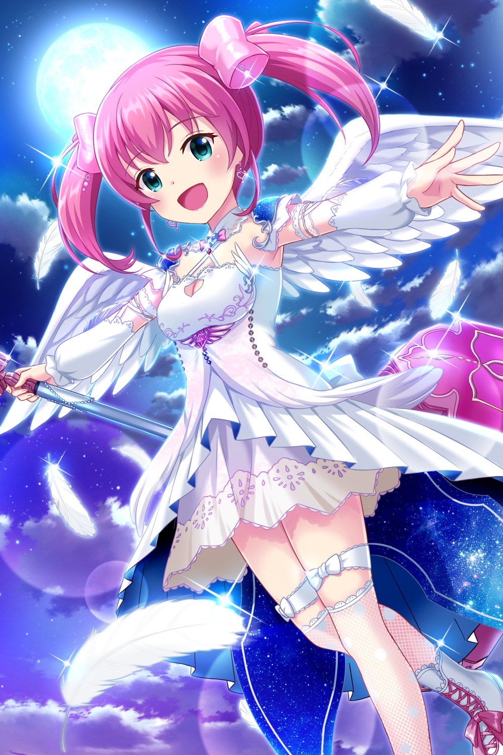 alternative_girls, armor, cleavage, fishnets, garter, thighhighs, weapon, wings