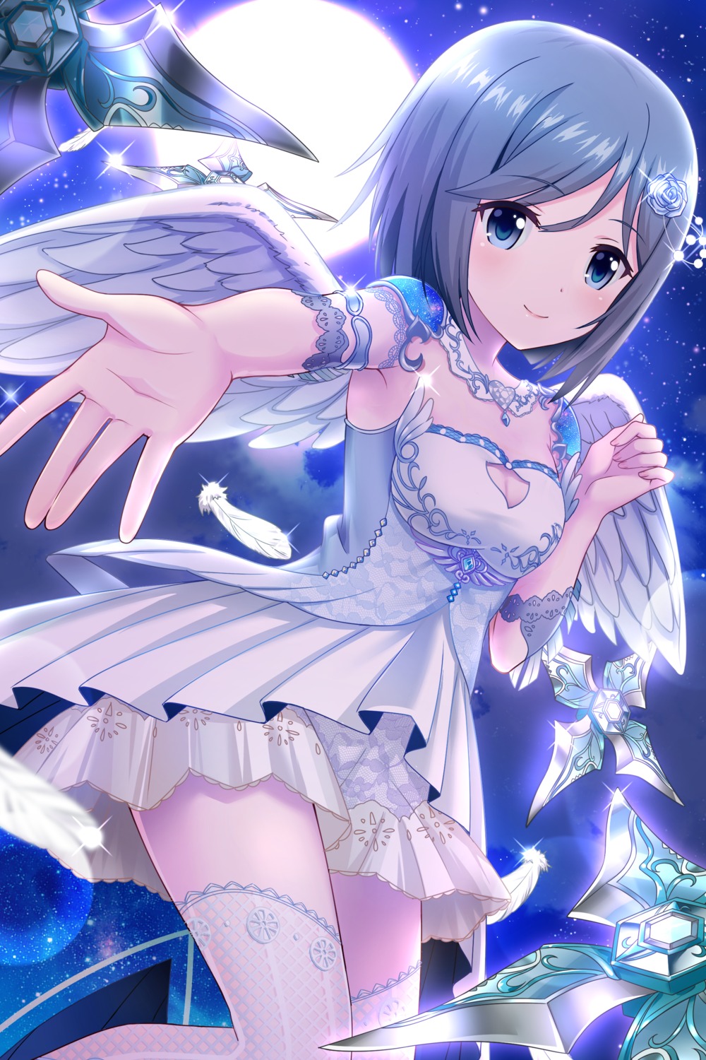 alternative_girls, armor, cleavage, fishnets, orimiya_yui, thighhighs, weapon, wings