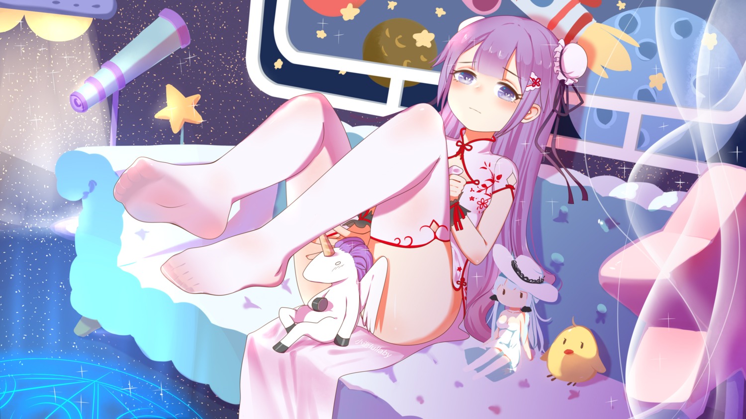 azur_lane, chinadress, cleavage, dress, feet, illustrious_(azur_lane), manjuu_(azur_lane), thighhighs, unicorn_(azur_lane), xiao_shi_lullaby