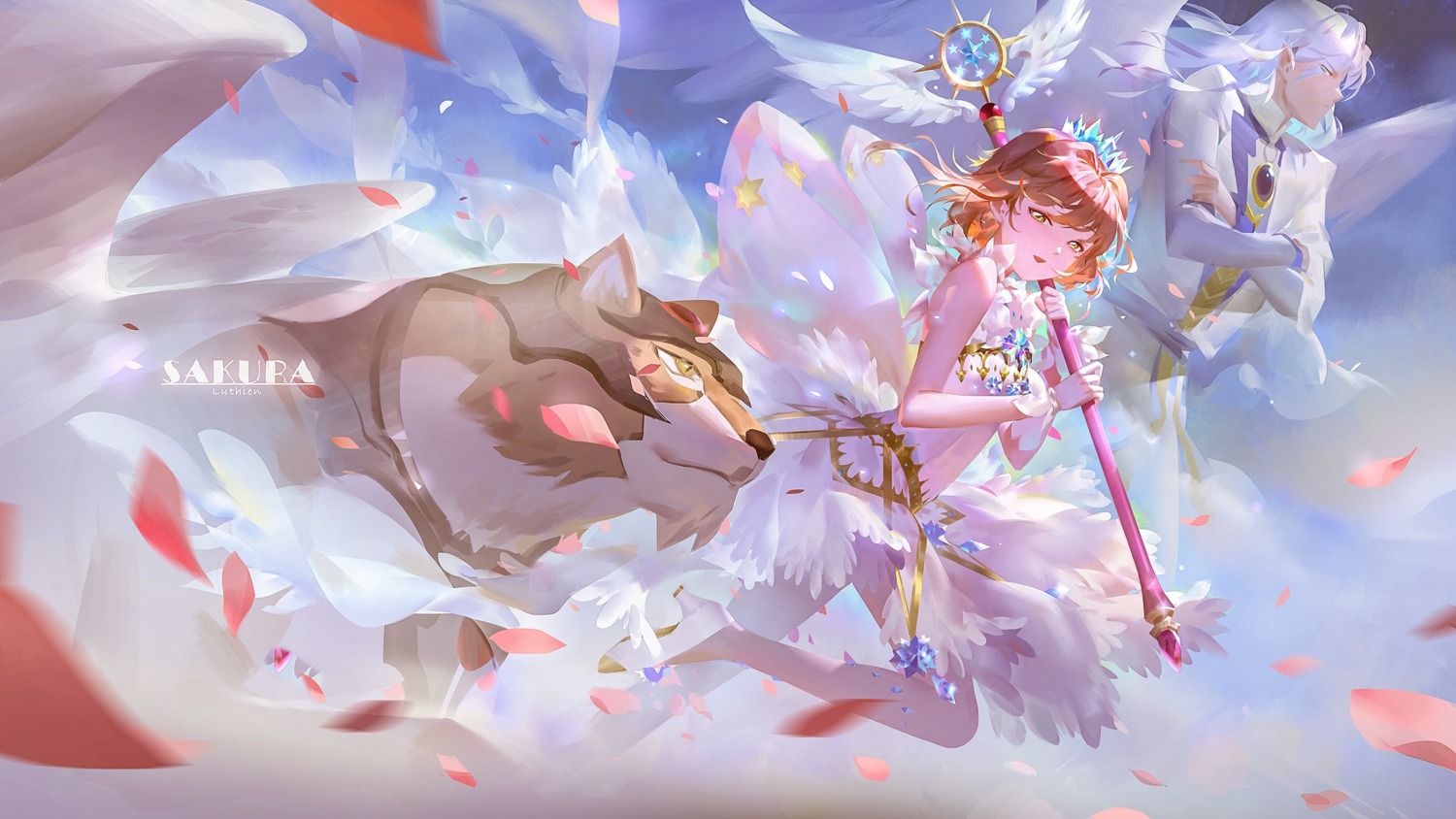 card_captor_sakura, dress, heels, kerberos, kinomoto_sakura, luthien, weapon, wings, yue