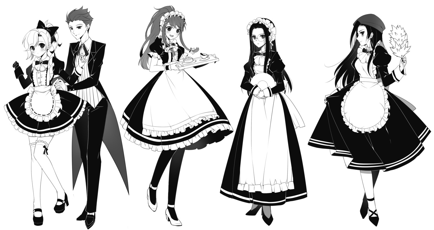 a_kaoru, ana_(overwatch), brigitte_(overwatch), crossdress, heels, maid, megane, mercy_(overwatch)