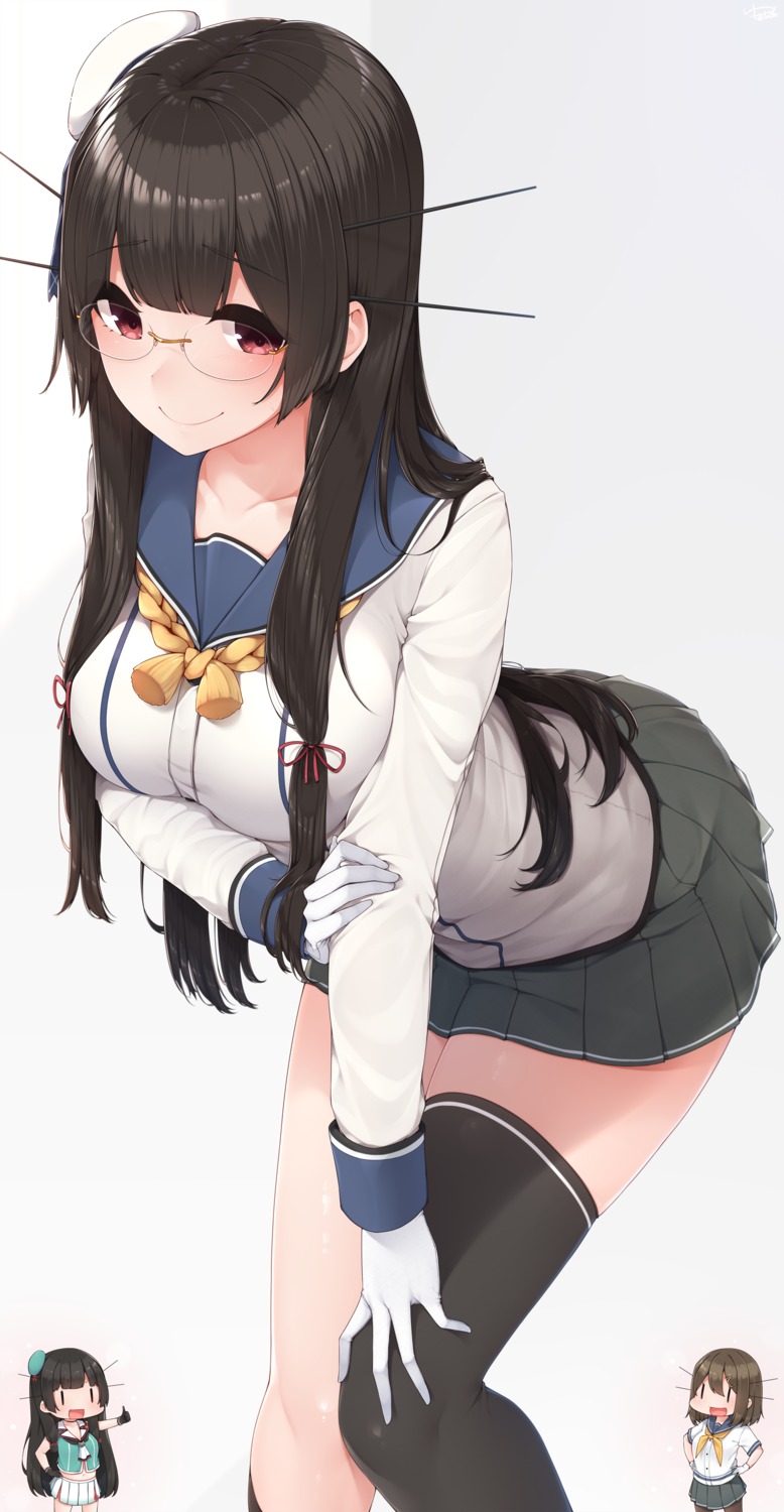 choukai_(kancolle), isokaze_(kancolle), kantai_collection, maya_(kancolle), megane, seifuku, thighhighs, yukichi_(sukiyaki39)