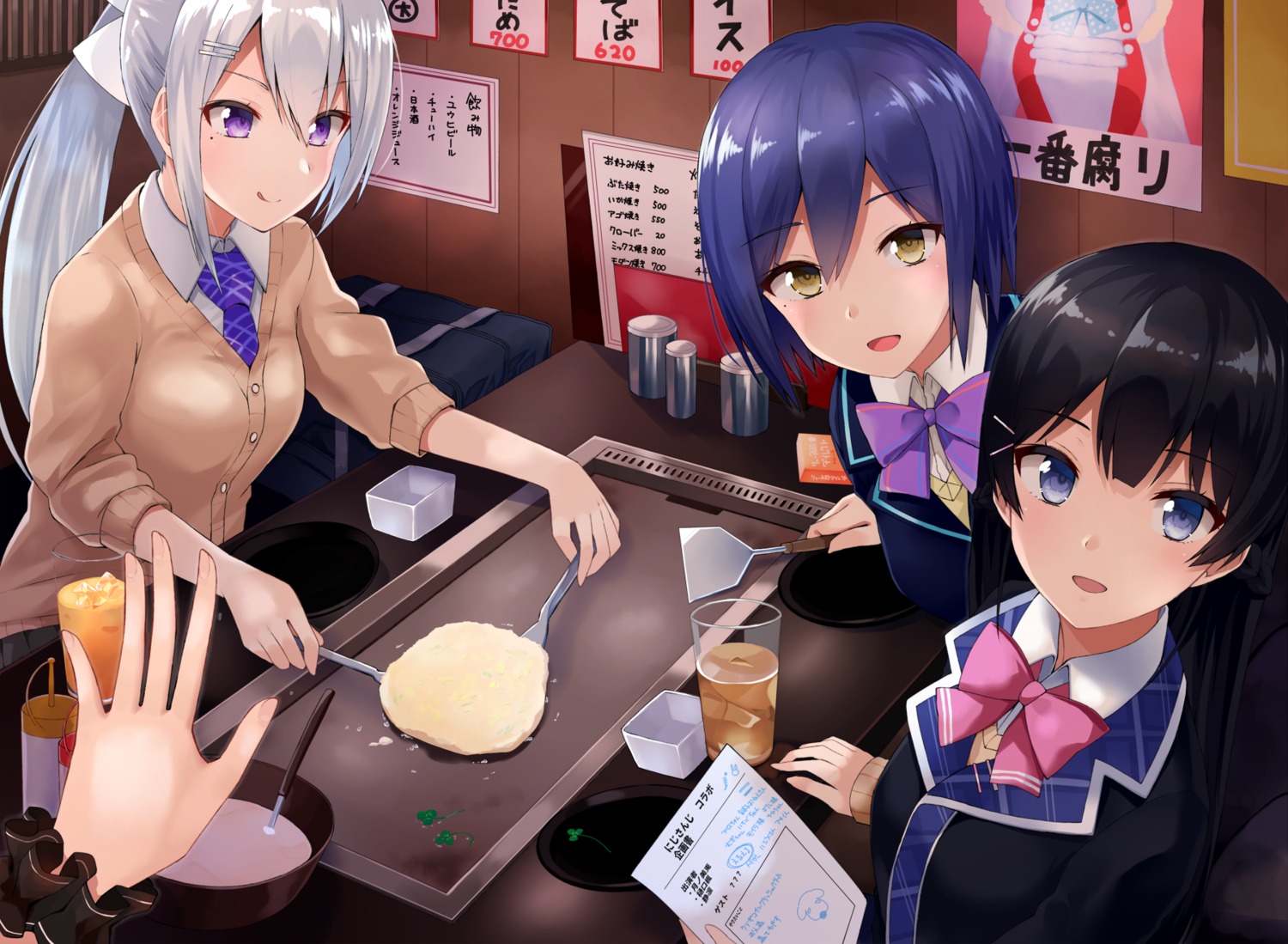 gomashi_(goma), higuchi_kaede, nijisanji, seifuku, shizuka_rin, sweater, tsukino_mito