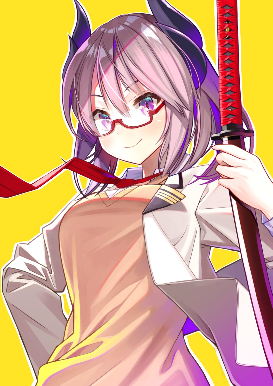 atori_(at-yui), azur_lane, horns, kirishima_(azur_lane), megane, seifuku, sword
