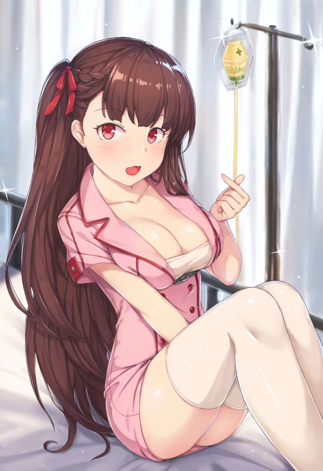 cleavage, girls_frontline, hallohi, nurse, thighhighs, wa2000_(girls_frontline)