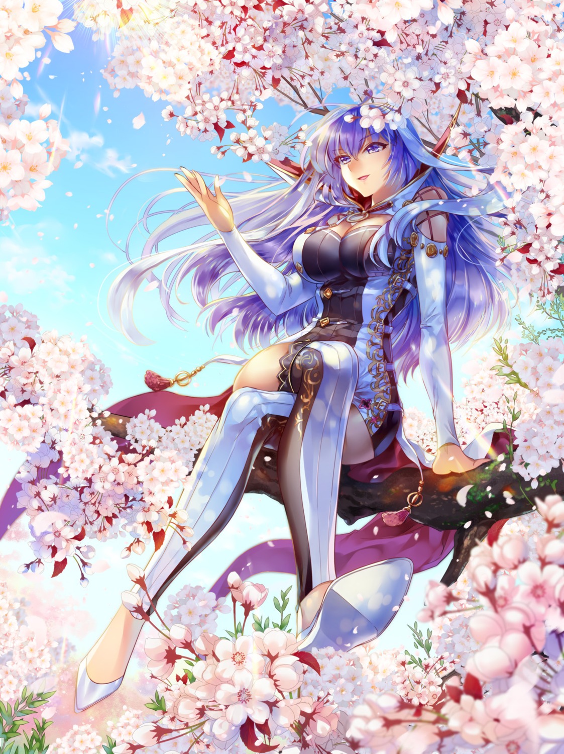 cleavage, cu-rim, heels, isabelle_(shadowverse), shadowverse, thighhighs