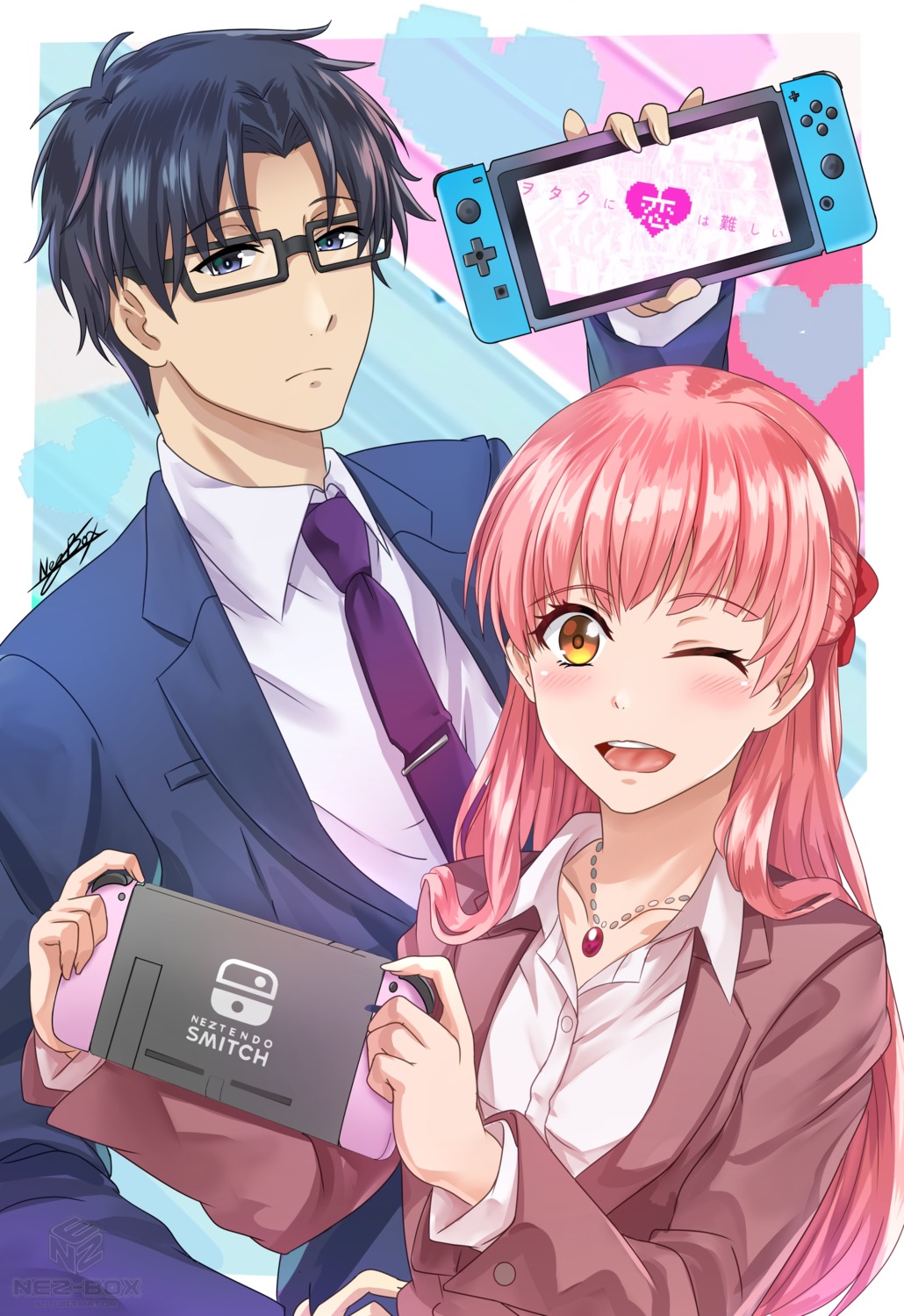 business_suit, megane, momose_narumi, nez-kun, nifuji_hirotaka, watermark, wotaku_ni_koi_wa_muzukashii