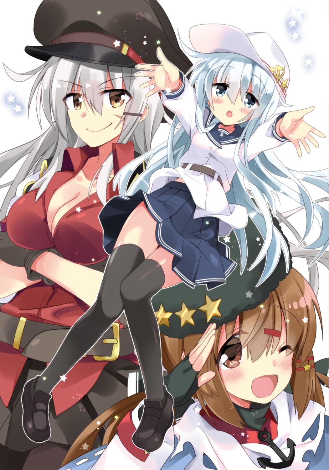 cleavage, gangut_(kancolle), hibiki_(kancolle), hizuki_yayoi, kantai_collection, seifuku, tashkent_(kancolle), thighhighs