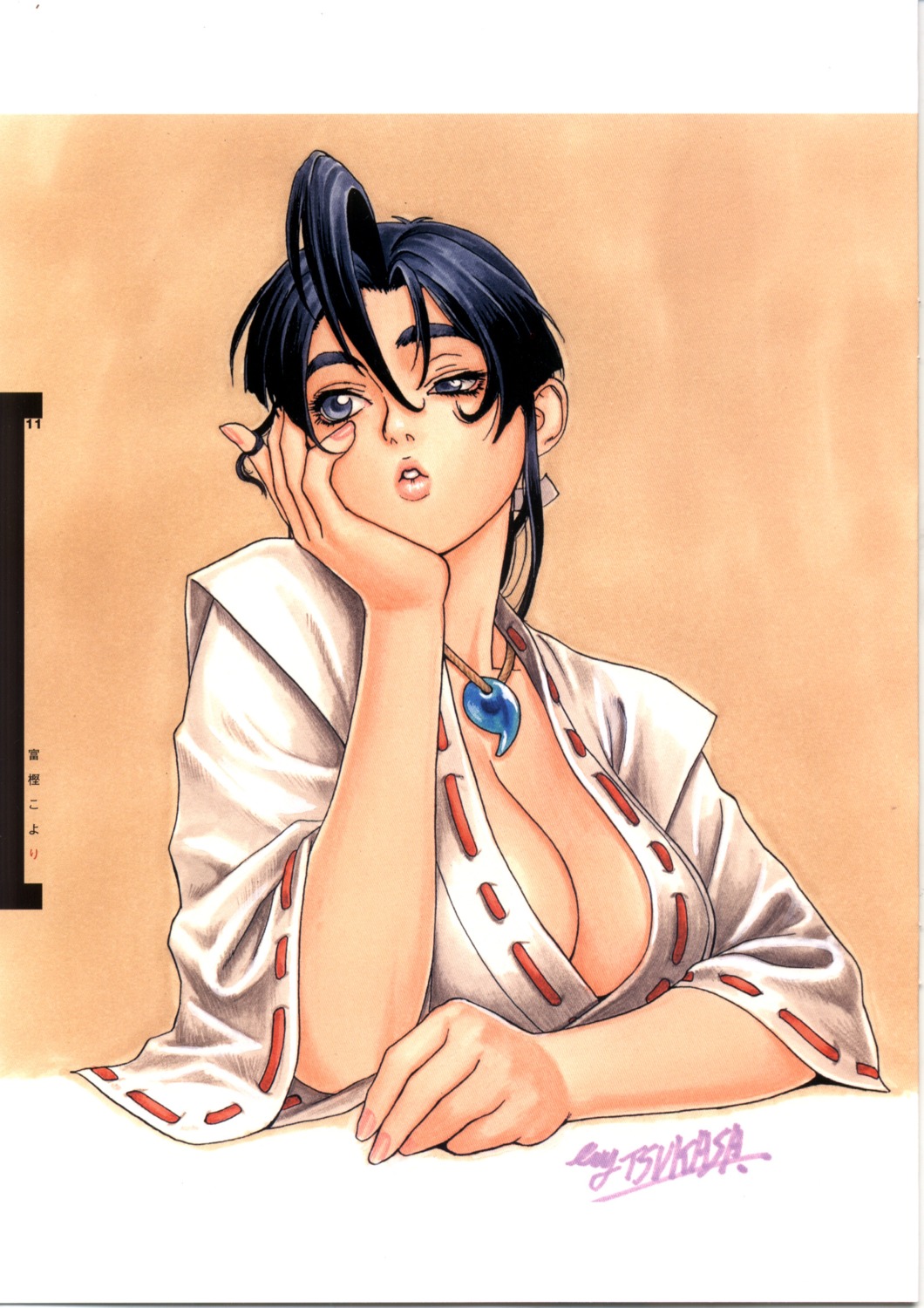 cleavage, miko, no_bra, psikyo, sengoku_ace, sengoku_blade, togashi_koyori, tsukasa_jun