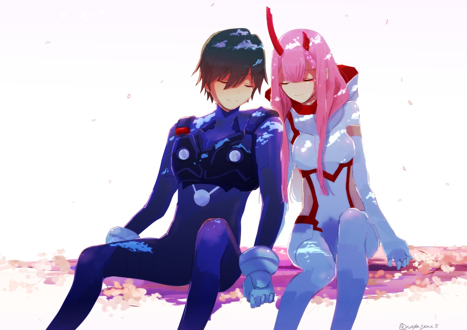 bodysuit, darling_in_the_franxx, hiro_(darling_in_the_franxx), horns, nata, zero_two_(darling_in_the_franxx)