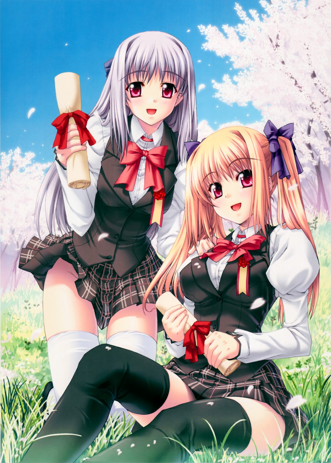 kannatsuki_noboru, nopan, seifuku, shinkyoku_soukai_polyphonica, thighhighs, yugiri_perserte, yugiri_princesca