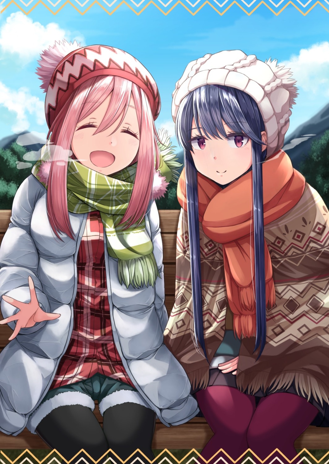 kagamihara_nadeshiko, migimaki_(migi_mawashi), pantyhose, shima_rin, yurucamp