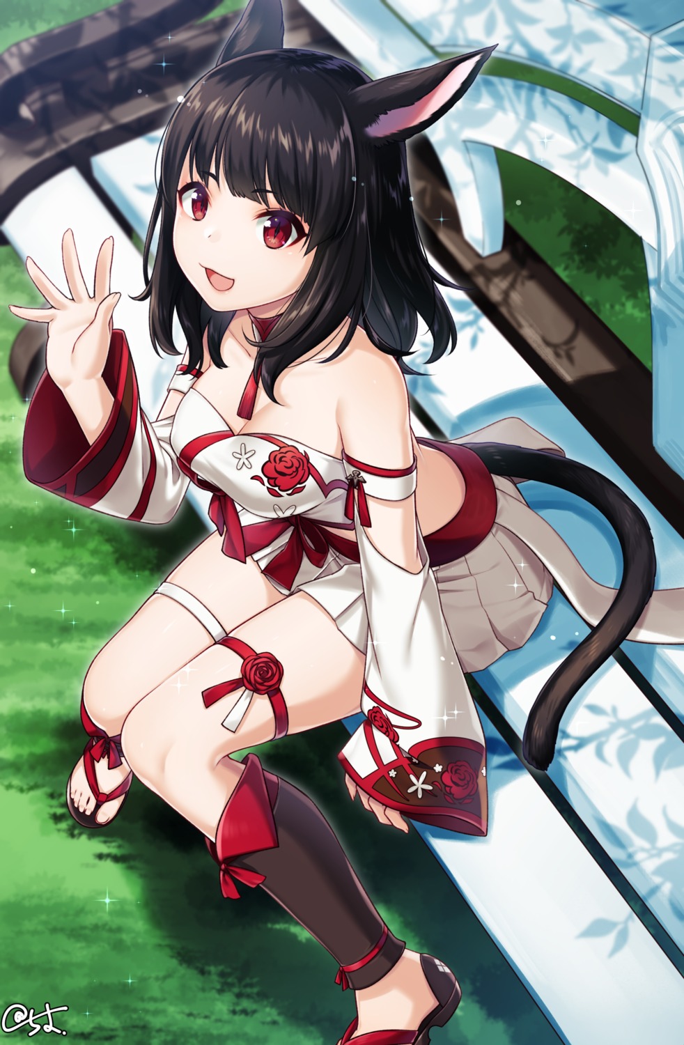 animal_ears, cleavage, final_fantasy, final_fantasy_xiv, garter, miqo'te, nekomimi, sakura_chiyo_(konachi000)